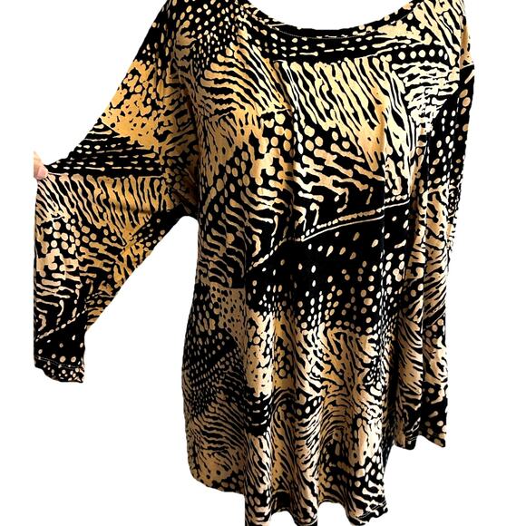 JM Collection Slinky Tunic Top Artsy Earth Tones Boho Stretch Casual Cocktails - Picture 1 of 9